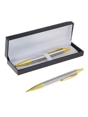 Ручка подарочная Calligrata «Модерн», шариковая, автоматическая, в футляре, корпус серебристый с золотым 131984