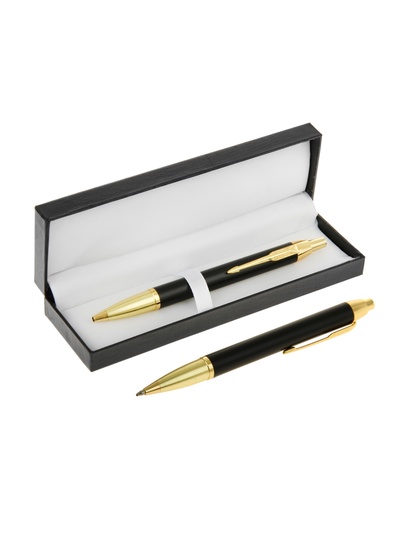 Ручка подарочная Calligrata «Модерн», шариковая, автоматическая, в футляре кожзам, корпус чёрный с золотым