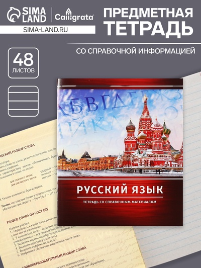 Предметная тетрадь по русскому языку Calligrata «Металл», 48 листов, в линейку, со справочным материалом, обложка из мелованного картона