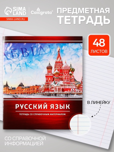 Предметная тетрадь по русскому языку Calligrata «Металл», 48 листов, в линейку, со справочным материалом, обложка из мелованного картона