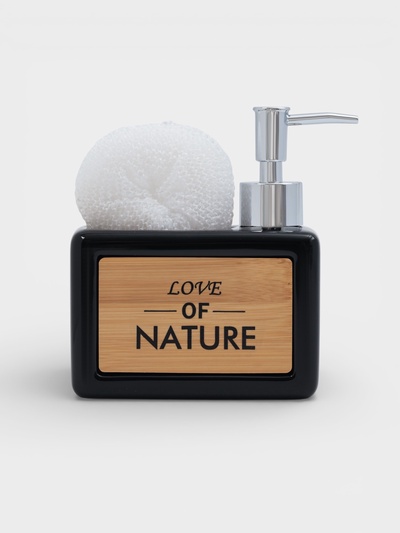 Дозатор для моющего средства SAVANNA «Природа», 450 мл, с подставкой для губки, чёрный