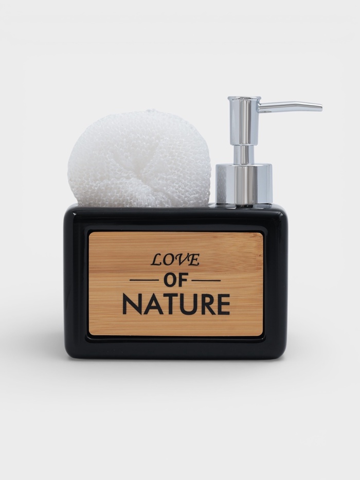 Дозатор для моющего средства SAVANNA «Природа», 450 мл, с подставкой для губки, чёрный - Фото 1