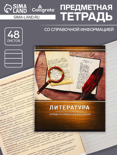 Предметная тетрадь по литературе Calligrata «Металл», 48 листов, в линейку, со справочным материалом, обложка из мелованного картона