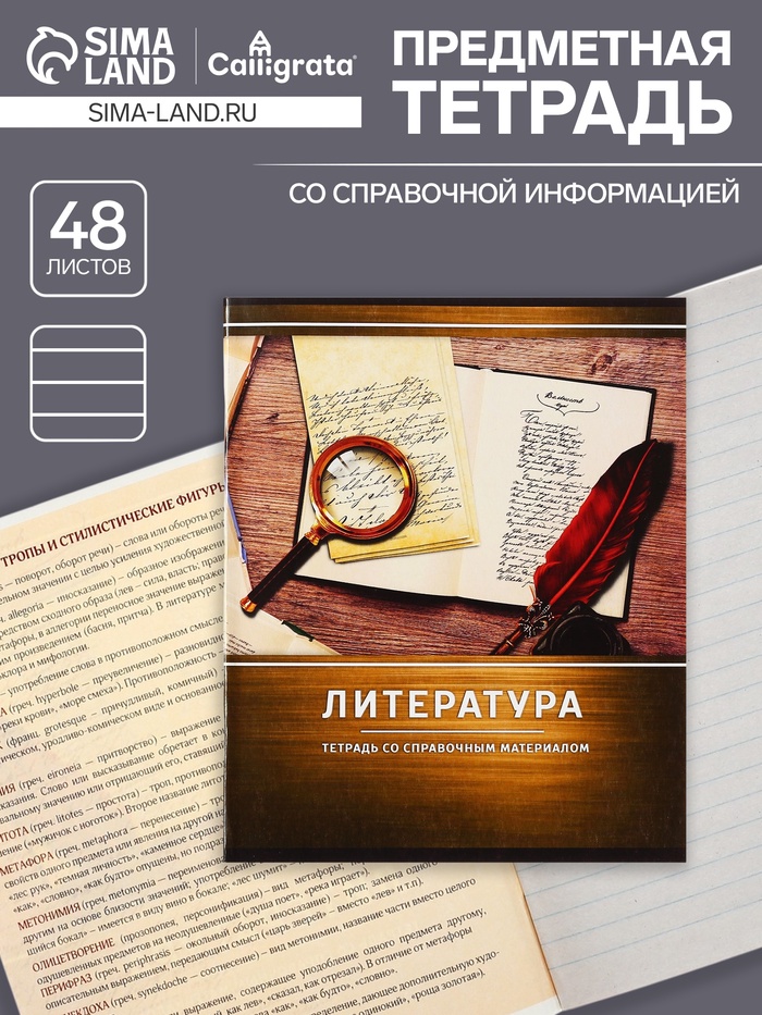 Предметная тетрадь по литературе Calligrata «Металл», 48 листов, в линейку, со справочным материалом, обложка из мелованного картона - Фото 1