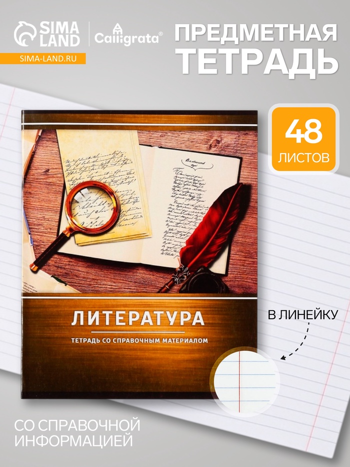 Предметная тетрадь по литературе Calligrata «Металл», 48 листов, в линейку, со справочным материалом, обложка из мелованного картона - Фото 1