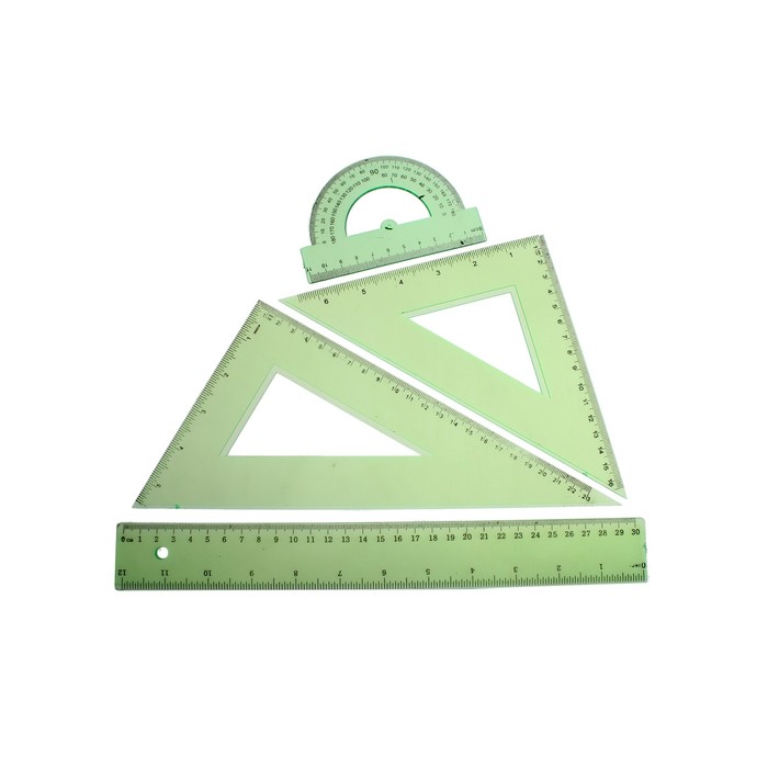 Набор геометрический: линейка 30 см, 2 угольника, транспортир, тонированный, МИКС - Фото 1