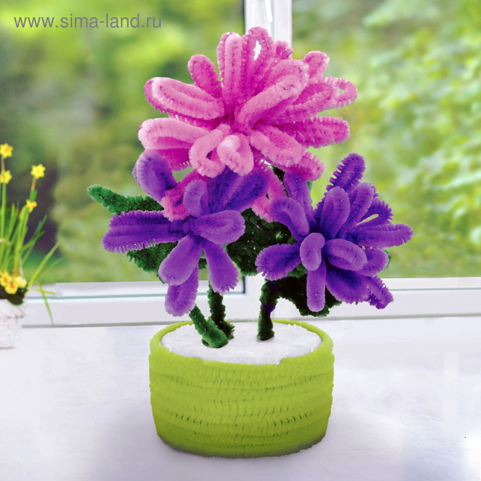 Игрушка из меховых палочек "Букет в горшочке своими руками. Хризантемы" - Фото 1