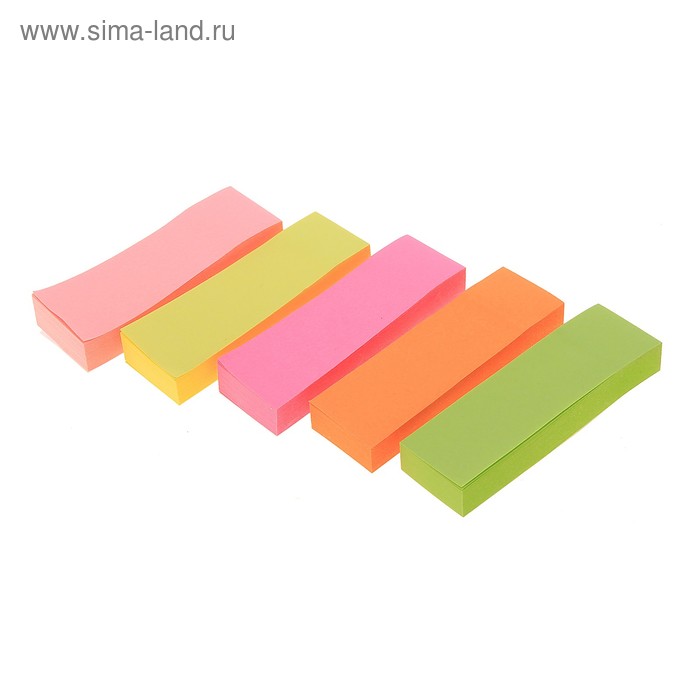 Блок-закладки с липким краем, 5 блоков по 100 листов, флуоресцентный, 5 цветов, МИКС - Фото 1
