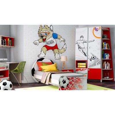 Полка навесная П-34 Футбол 600х1200х220 Серый/Красный/Ясень Шимо Светлый/ Красный