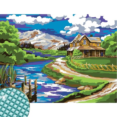 Алмазная мозаика с полным заполнением на подрамнике «Домик у реки», 30×40 см Набор для творчества
