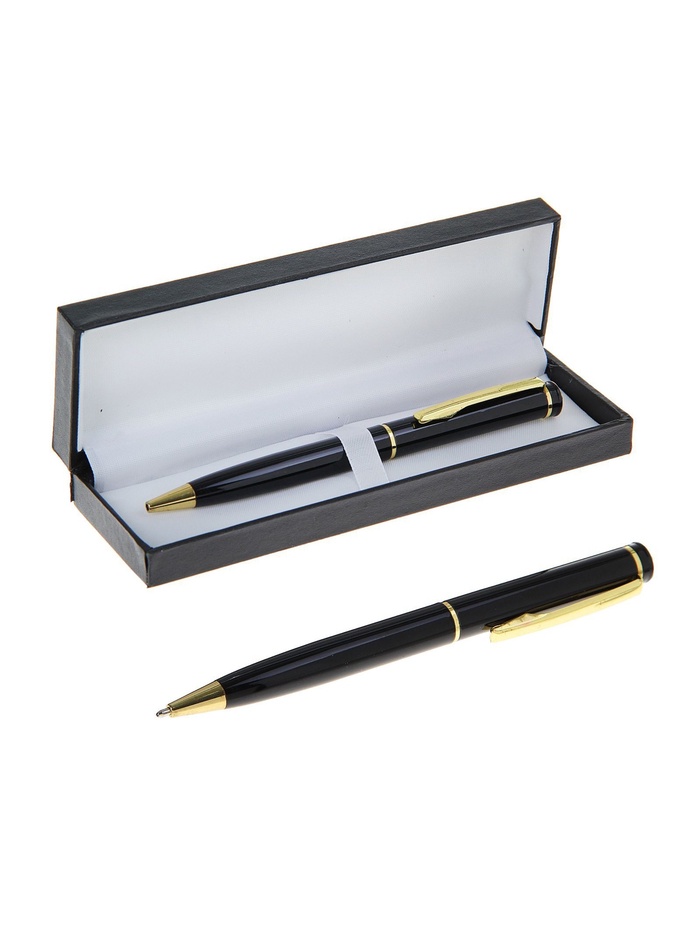 Ручка подарочная Calligrata «Классика», шариковая, поворотная, в футляре кожзам, корпус чёрный с золотым - Фото 1