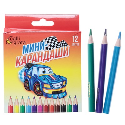 Карандаши Calligrata «Машинка» цветные, 12 цветов, мини