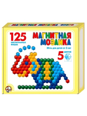 Мозаика магнитная шестигранная, 5 цветов, 125 элементов (комплект 3 шт)