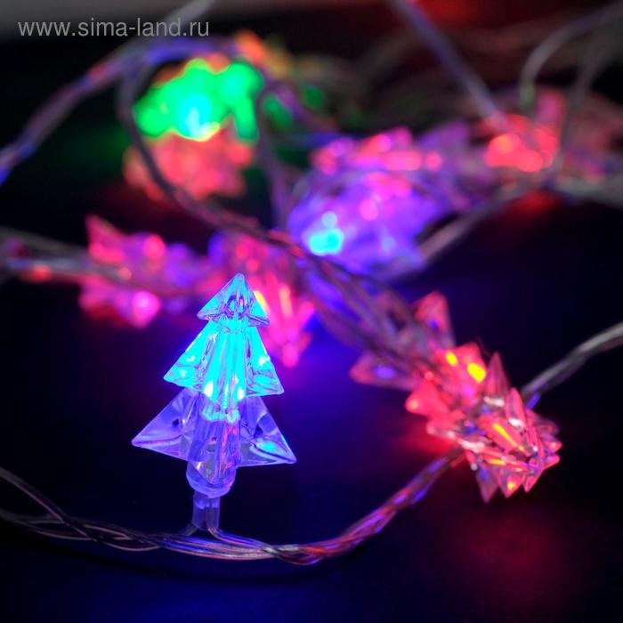 Гирлянда "Нить" 5 м с насадками "Ёлки маленькие", IP20, прозрачная нить, 20 LED, свечение мульти, мигание, 220 В - Фото 1