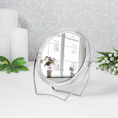 УЦЕНКА Зеркало на подставке, двустороннее, с увеличением, 17×18 см, (d=12.4 см), прозрачное