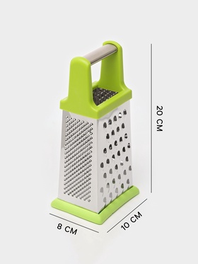 Тёрка четырёхгранная Доляна «Энергия», 10×8×20 см, прорезиненное дно, нержавеющая сталь, зелёная