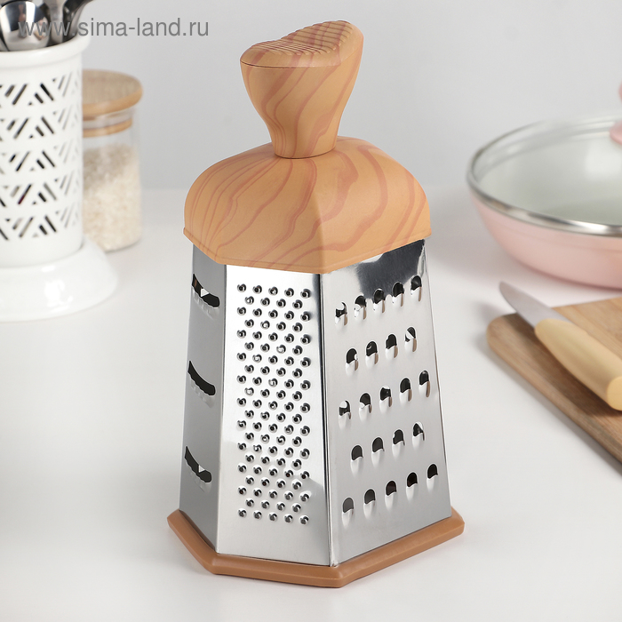 Тёрка шестигранная Доляна «Деревенька», 12×11×22 см, цвет коричневый - Фото 1