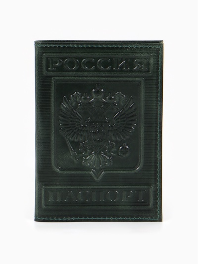 Обложка для паспорта, с гербом, рельефная, зелёная