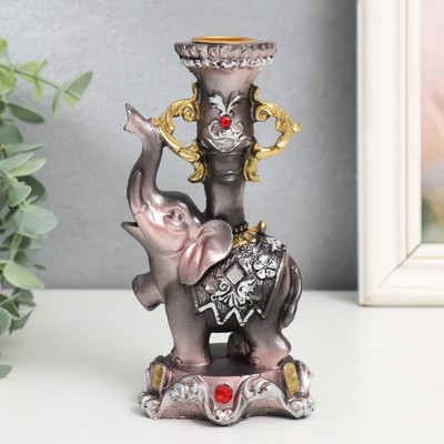 Фигурка-подсвечник полистоун «Слон на пьедестале в попоне с цветами», 15.5×8×7.5 см