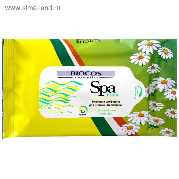 

Салфетки влажные для интимной гигиены BioCos Spa Intime, с экстрактом ромашки, 15 шт.