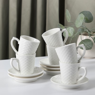 Сервиз керамический кофейный «Соты», 12 предметов: 6 чашек 90 мл, 6 блюдец 11,5 см