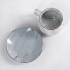 Чайная пара керамическая «Мрамор», 2 предмета: чашка 300 мл, блюдце d=13,5 см, цвет серый - Фото 2