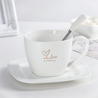 Чайная пара керамическая с ложкой Love, 2 предмета: чашка 380 мл, блюдце d=16 см, цвет МИКС - фото 987545