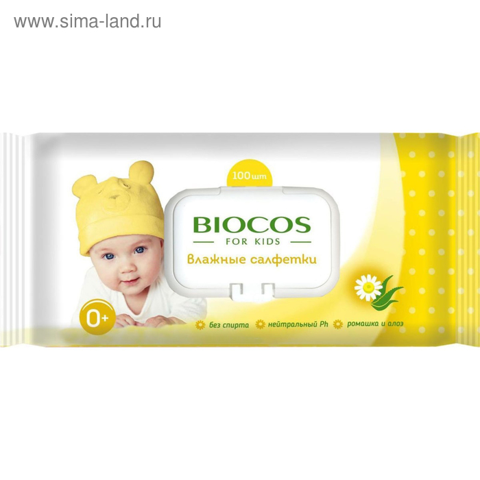 Салфетки влажные BioCos For Kids, детские, с клапаном, 100 шт. - Фото 1