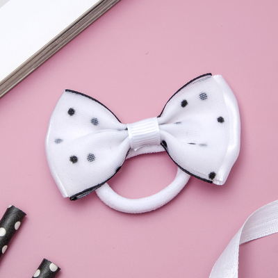 Бант для волос на резинке «Школьница», горох, 7 см, белый