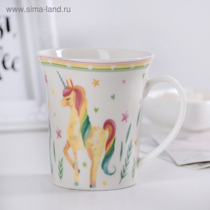 Кружка фарфоровая Доляна «Радужный единорог», 350 мл - Фото 1