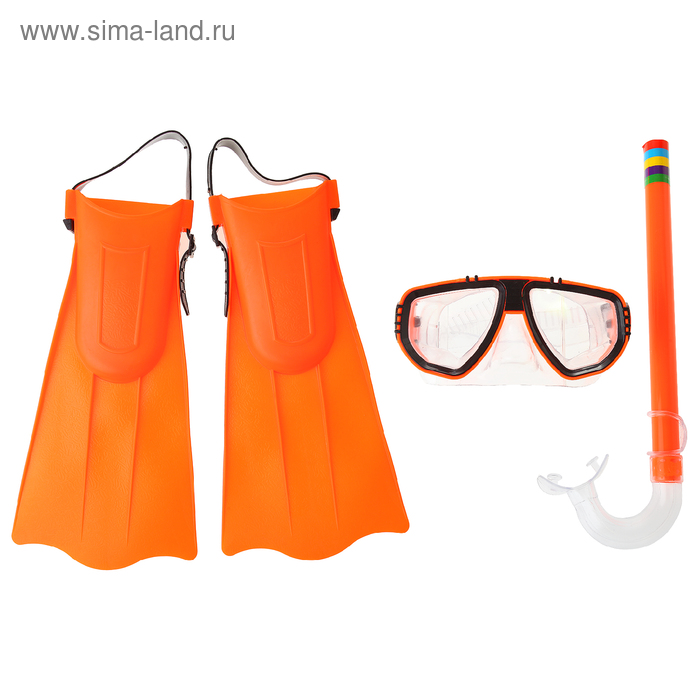 Набор для плавания, 3 предмета: маска, трубка, ласты безразмерные, в пакете, цвета МИКС - Фото 1
