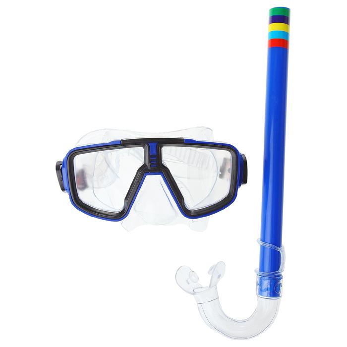 Набор для плавания детский ONLYTOP: маска, трубка, ласты безразмерные, цвета МИКС - фото 1911977267
