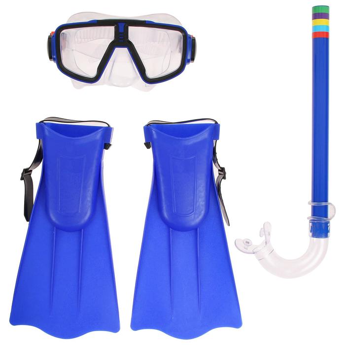 Набор для плавания детский ONLYTOP: маска, трубка, ласты безразмерные, цвета МИКС - фото 1911977269