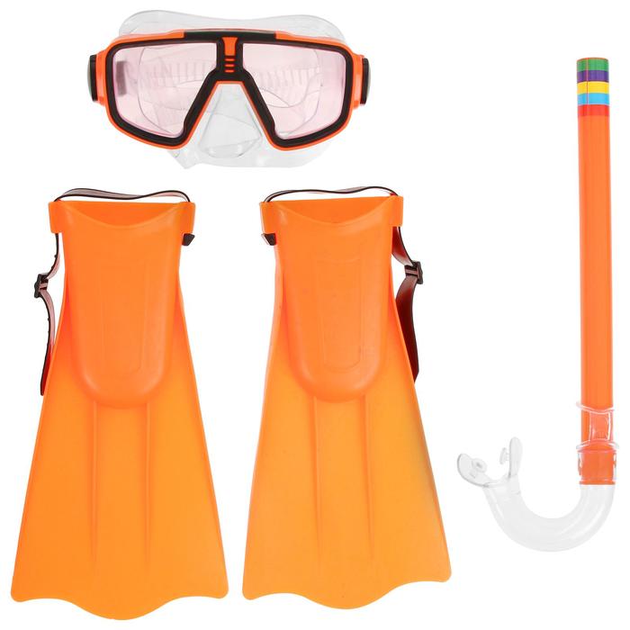 Набор для плавания детский ONLYTOP: маска, трубка, ласты безразмерные, цвета МИКС - фото 1911977270