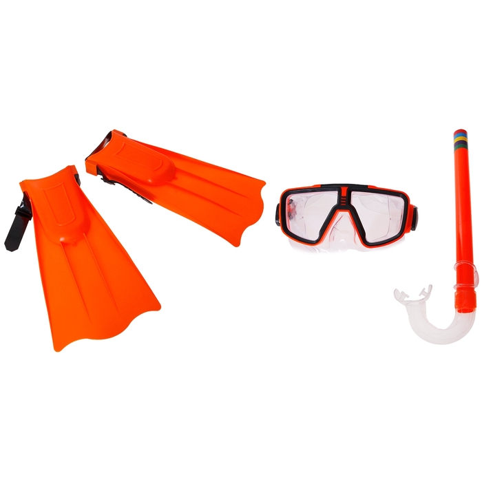 Набор для плавания детский ONLYTOP: маска, трубка, ласты безразмерные, цвета МИКС - фото 1911977272