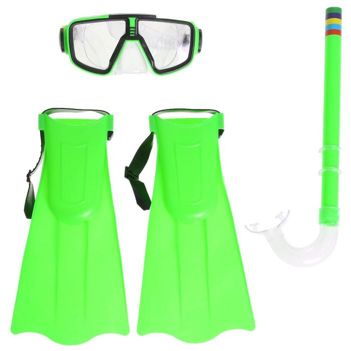 Набор для плавания детский ONLYTOP: маска, трубка, ласты безразмерные, цвета МИКС - фото 1911977273