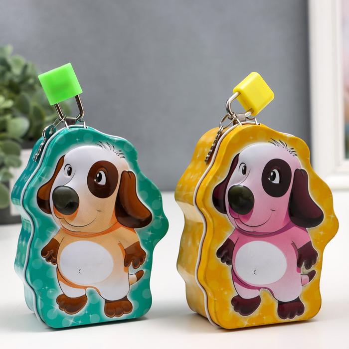 Копилка металл "Пёсик" с замком и ключиком МИКС 10,5х8х4,5 см