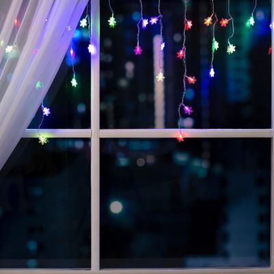 Гирлянда «Бахрома» 3 × 0.5 м с насадками «Снежинки», IP20, прозрачная нить, 80 LED, свечение мульти (RG/RB), мигание, 220 В