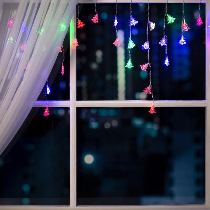 Гирлянда "Бахрома" 3 х 0.5 м с насадками "Ёлки", IP20, прозрачная нить, 80 LED, свечение RG/RB, мигание, 220 В - Фото 1