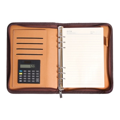 Ежедневник-органайзер Calligrata, А5, 100 листов, на молнии, с калькулятором, обложка из искусственной кожи, коричневый