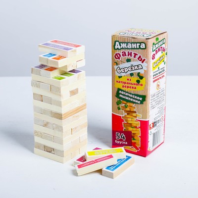 Падающая башня дженга, настольная игра «Фанты», с заданиями, 54 бруска, 18.5×6.5 см