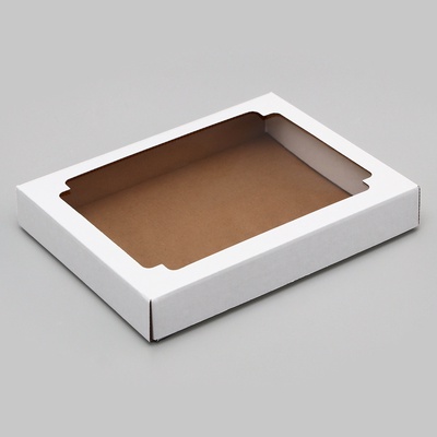 Коробка сборная, крышка-дно, с окном, белая, 26×21×4 см