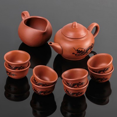 Набор для чайной церемонии керамический «Дракон», 10 предметов: чайник, 8 чашек, чахай 150 мл