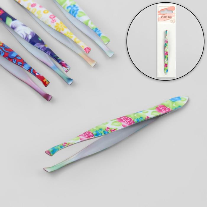 Пинцет скошенный, узкий, 8,5 см, рисунок МИКС - Фото 1