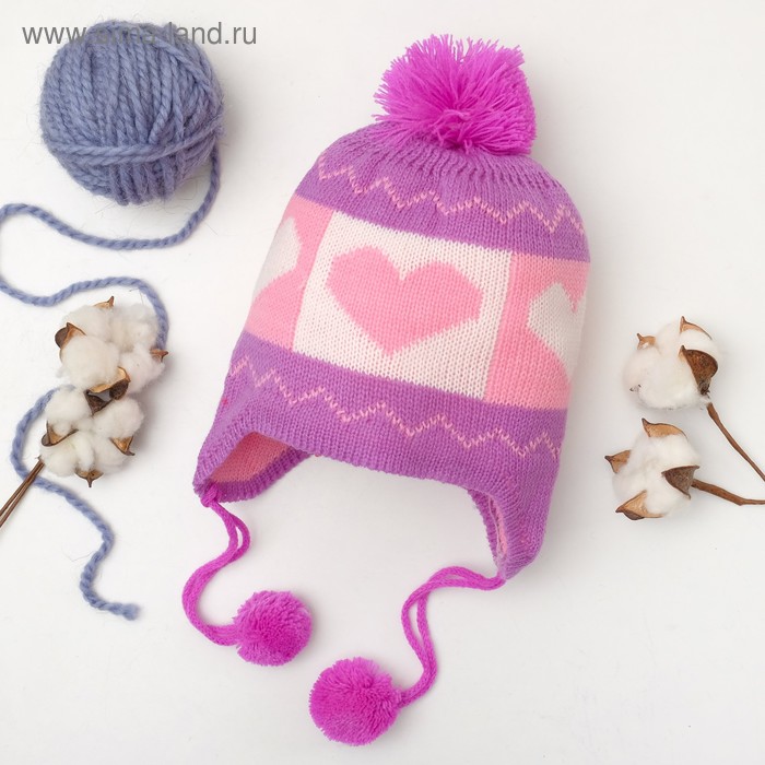 Шапка для девочки Collorista "Сердечки", размер 50, цвет фиолетовый - Фото 1