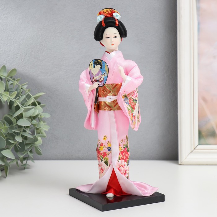 Кукла коллекционная "Японка в розовом кимоно с опахало" 25х9,5х9,5 см - Фото 1