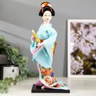 Кукла коллекционная "Японка в голубом кимоно с зонтом" 30х12,5х12,5 см - фото 318181014