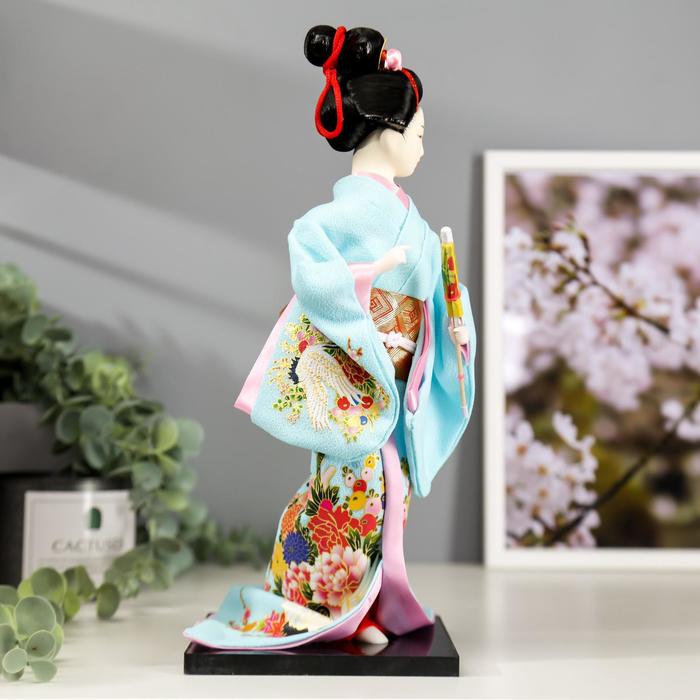 Кукла коллекционная "Японка в голубом кимоно с зонтом" 30х12,5х12,5 см - фото 1898199007