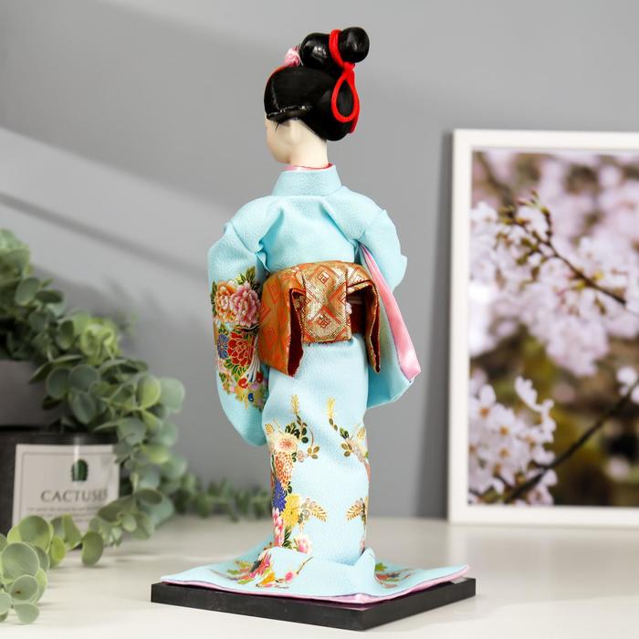 Кукла коллекционная "Японка в голубом кимоно с зонтом" 30х12,5х12,5 см - фото 1898199008