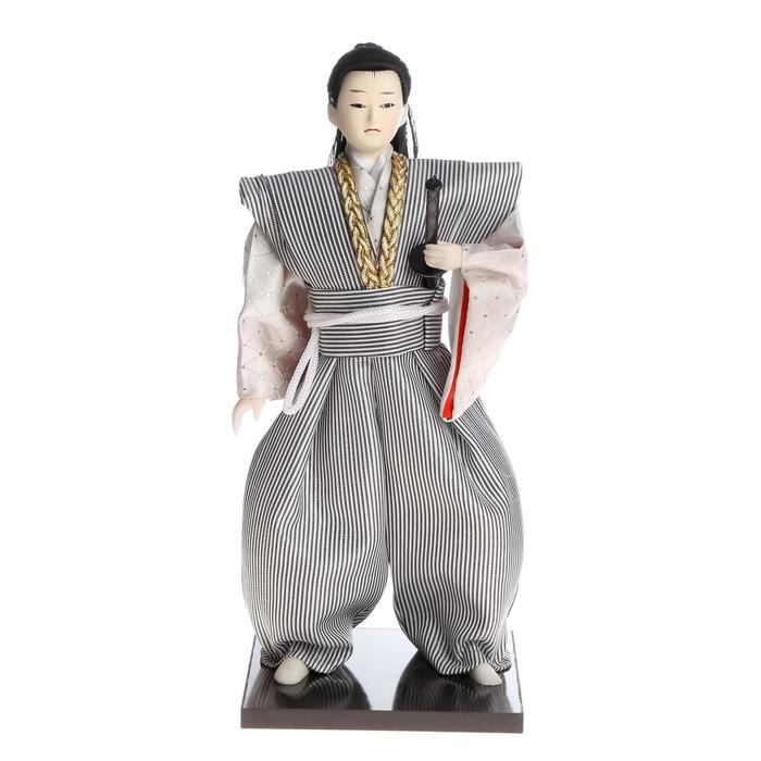 Кукла коллекционная "Самурай в сером кимоно с мечом" 30х12,5х12,5 см - фото 1899674293